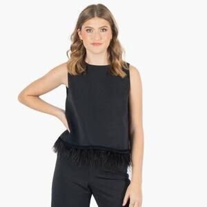 Emily McCarthy Black Feather Fringe Party Top XS NWT Luxe Cocktail Tank